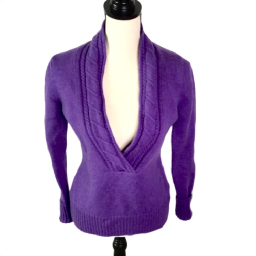 Eddie Bauer Purple Plunging V-Neck Merino Wool Sweater Medium